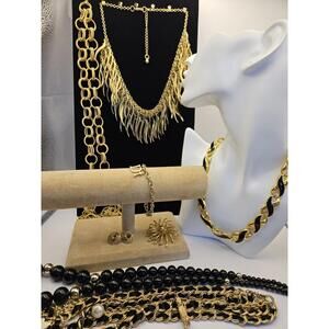 8 Pcs. Lot (4) Branded & (4) Unbranded Gold Tone Jewelry Betsey Johnson Bebe Di